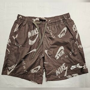 Nike Board Shorts Brown Graphic Print Mesh Athletic Small